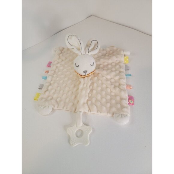 Appease BUNNY RABBIT LOVEY Security Blanket Teether Rattle Tag Soft Plush White - Picture 1 of 5